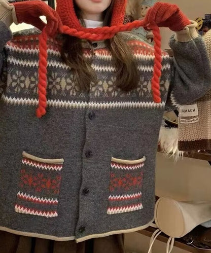 ノルディック柄ニットカーディガン