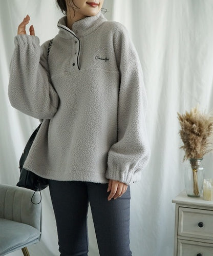 ハーフボタンボアプルオーバー