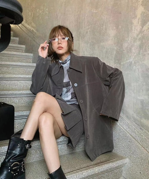 【moyo】フェイクムートン シャツジャケット