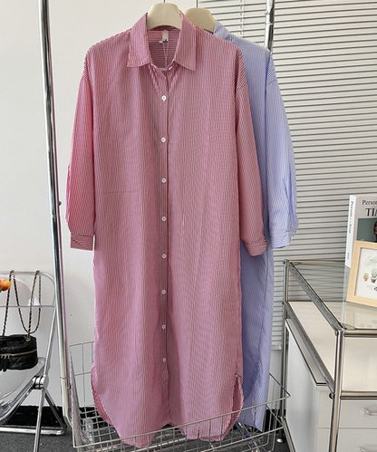 ストライプシャツロングワンピース