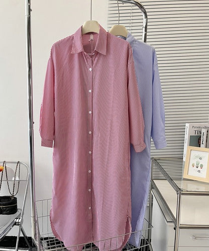ストライプシャツロングワンピース