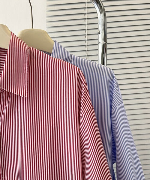 ストライプシャツロングワンピース