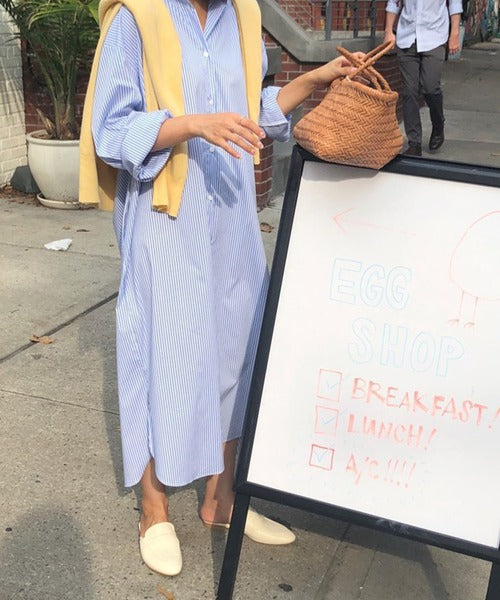 ストライプシャツロングワンピース