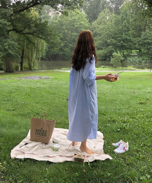 ストライプシャツロングワンピース