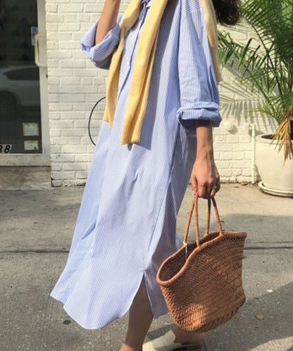 ストライプシャツロングワンピース