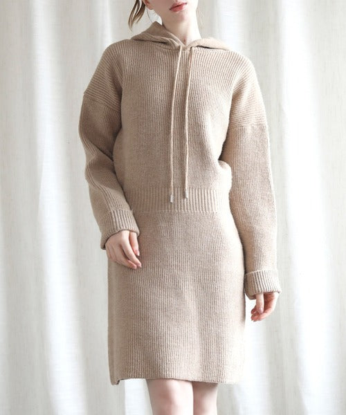 【Jasmine】ハイウエストニットワンピース フード付き