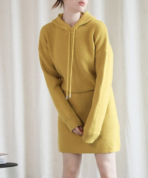 【Jasmine】ハイウエストニットワンピース フード付き