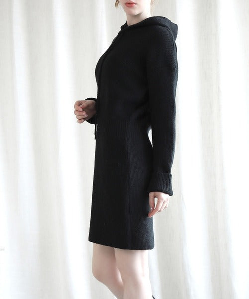 【Jasmine】ハイウエストニットワンピース フード付き