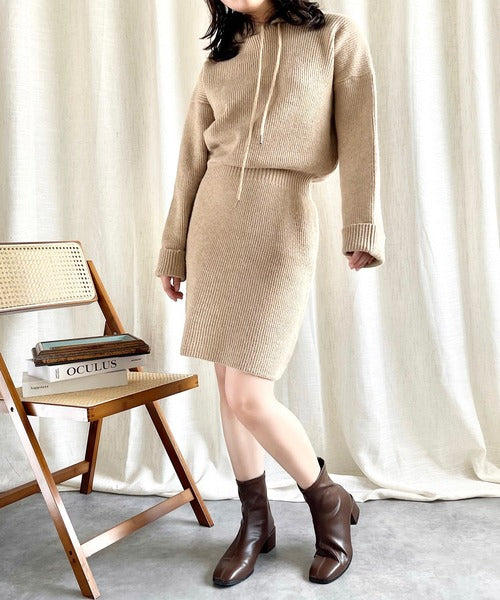 【Jasmine】ハイウエストニットワンピース フード付き