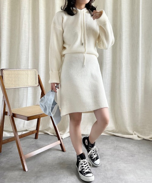 【Jasmine】ハイウエストニットワンピース フード付き