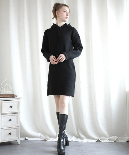 【Jasmine】ハイウエストニットワンピース フード付き