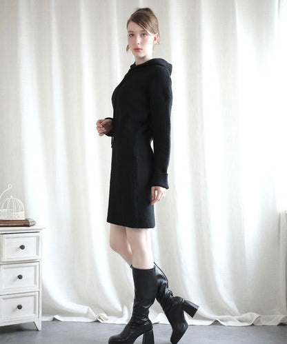 【Jasmine】ハイウエストニットワンピース フード付き