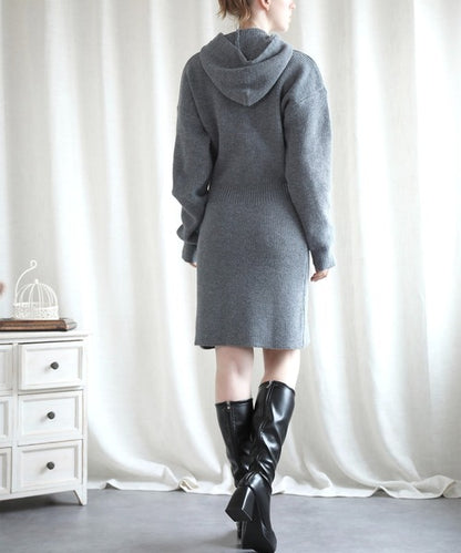 【Jasmine】ハイウエストニットワンピース フード付き