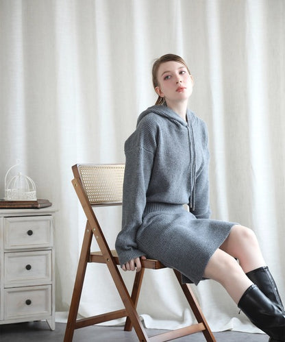 【Jasmine】ハイウエストニットワンピース フード付き