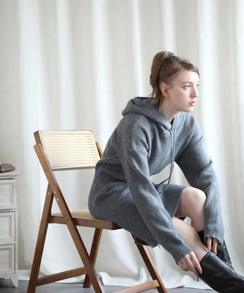 【Jasmine】ハイウエストニットワンピース フード付き