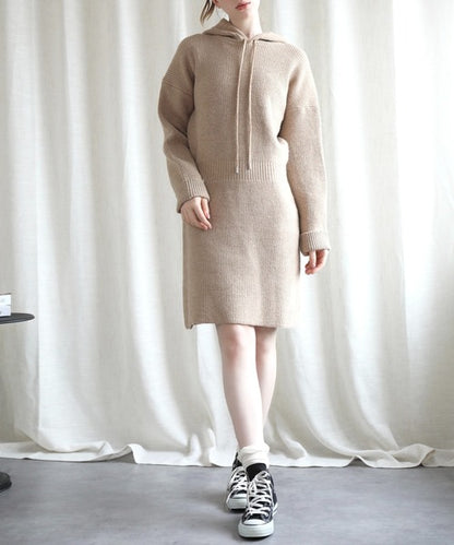 【Jasmine】ハイウエストニットワンピース フード付き
