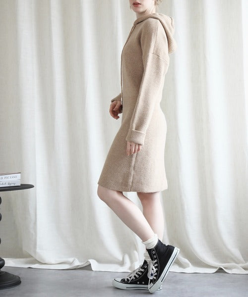【Jasmine】ハイウエストニットワンピース フード付き