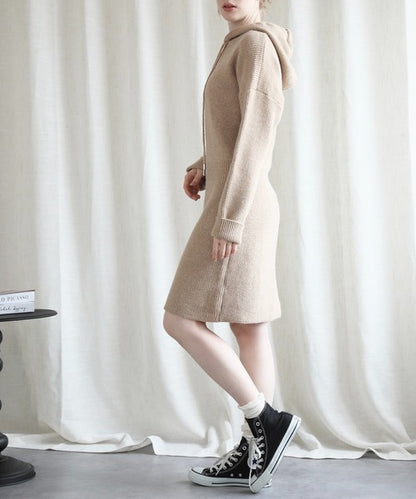 【Jasmine】ハイウエストニットワンピース フード付き