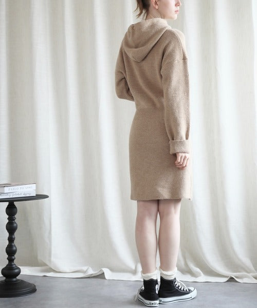 【Jasmine】ハイウエストニットワンピース フード付き