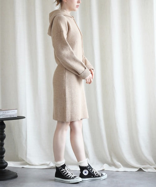 【Jasmine】ハイウエストニットワンピース フード付き