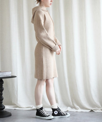 【Jasmine】ハイウエストニットワンピース フード付き