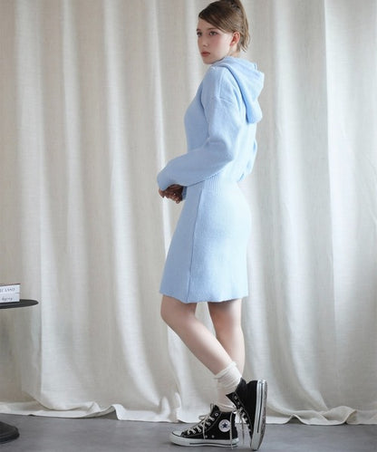 【Jasmine】ハイウエストニットワンピース フード付き