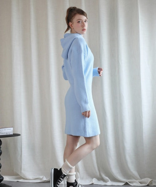 【Jasmine】ハイウエストニットワンピース フード付き