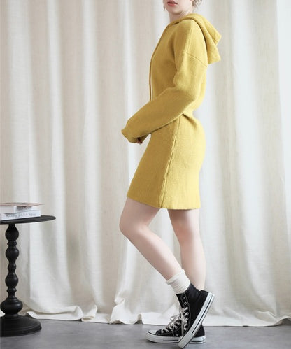 【Jasmine】ハイウエストニットワンピース フード付き