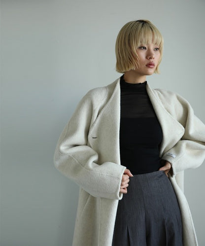 【moyo】ノーカラーラグラン　ロングコート