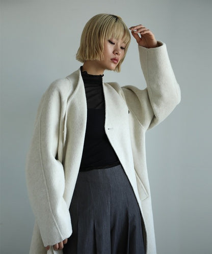 【moyo】ノーカラーラグラン　ロングコート