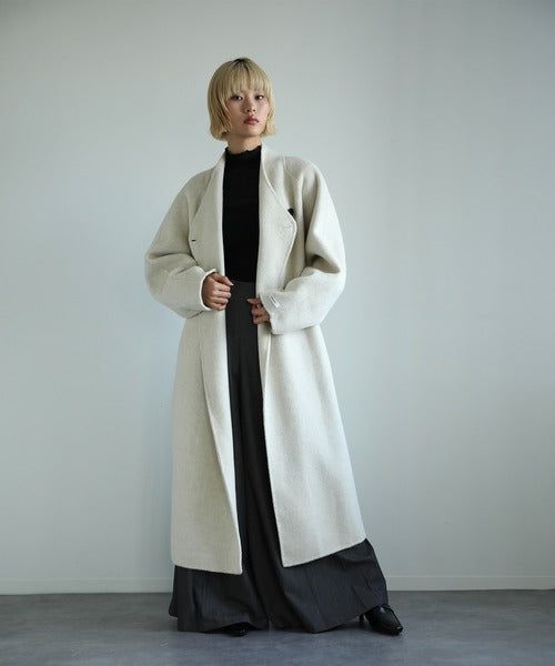 【moyo】ノーカラーラグラン　ロングコート