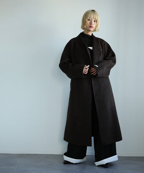【moyo】ノーカラーラグラン　ロングコート