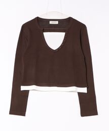 ボタン付きVネックレイヤードトップス