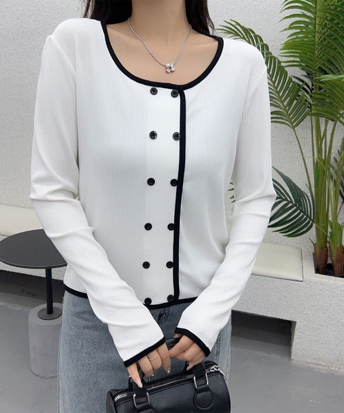 バイカラーダブルブレストトップス