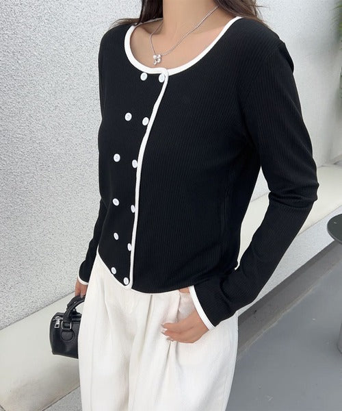 バイカラーダブルブレストトップス