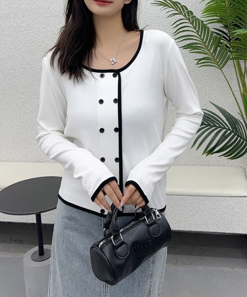 バイカラーダブルブレストトップス