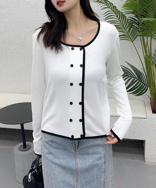 バイカラーダブルブレストトップス