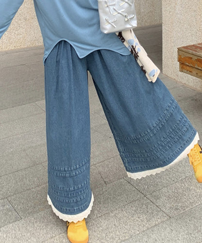 裾レースワイドデニムパンツ