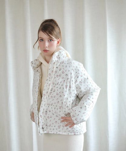 【Jasmine】花柄スタンドカラーダウンジャケットショート丈