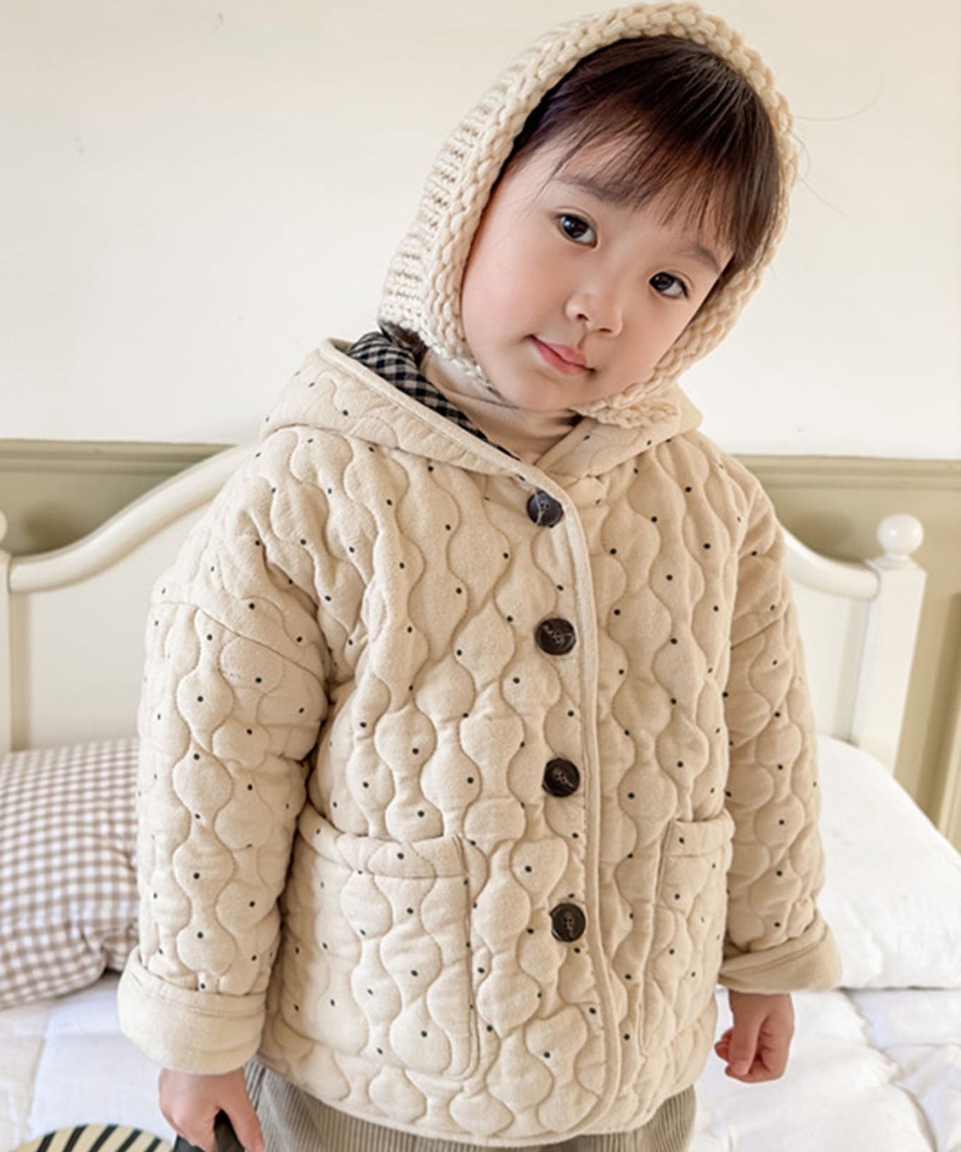 【aimoha-KIDS-】フード付きキルティングジャケット