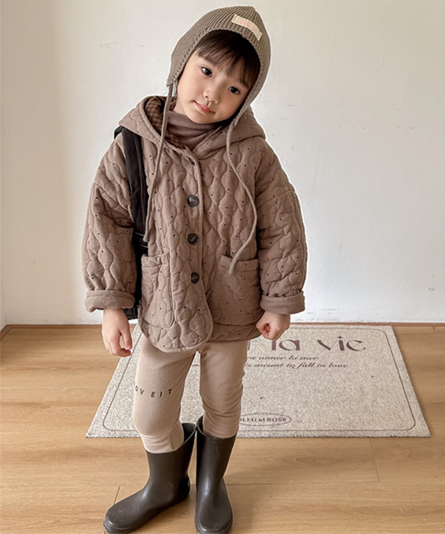 【aimoha-KIDS-】フード付きキルティングジャケット