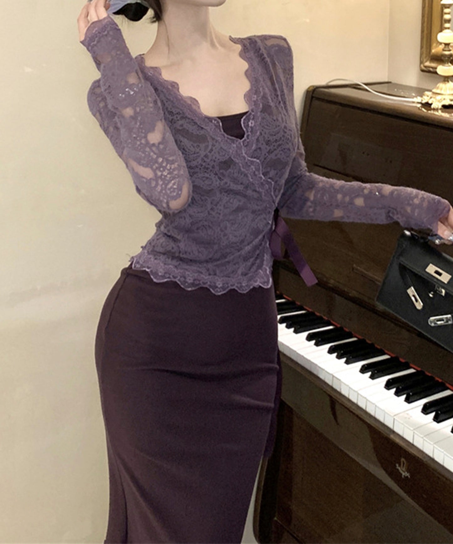 【Jasmine】シアーレーストップス＋スウェットキャミワンピース