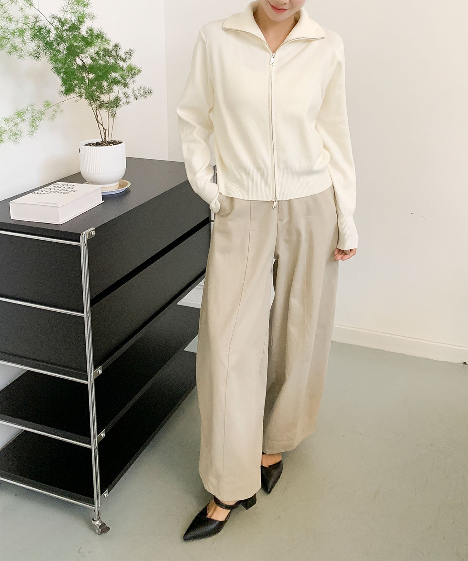 aimoha/ダブルジップ 無地ニットパーカー