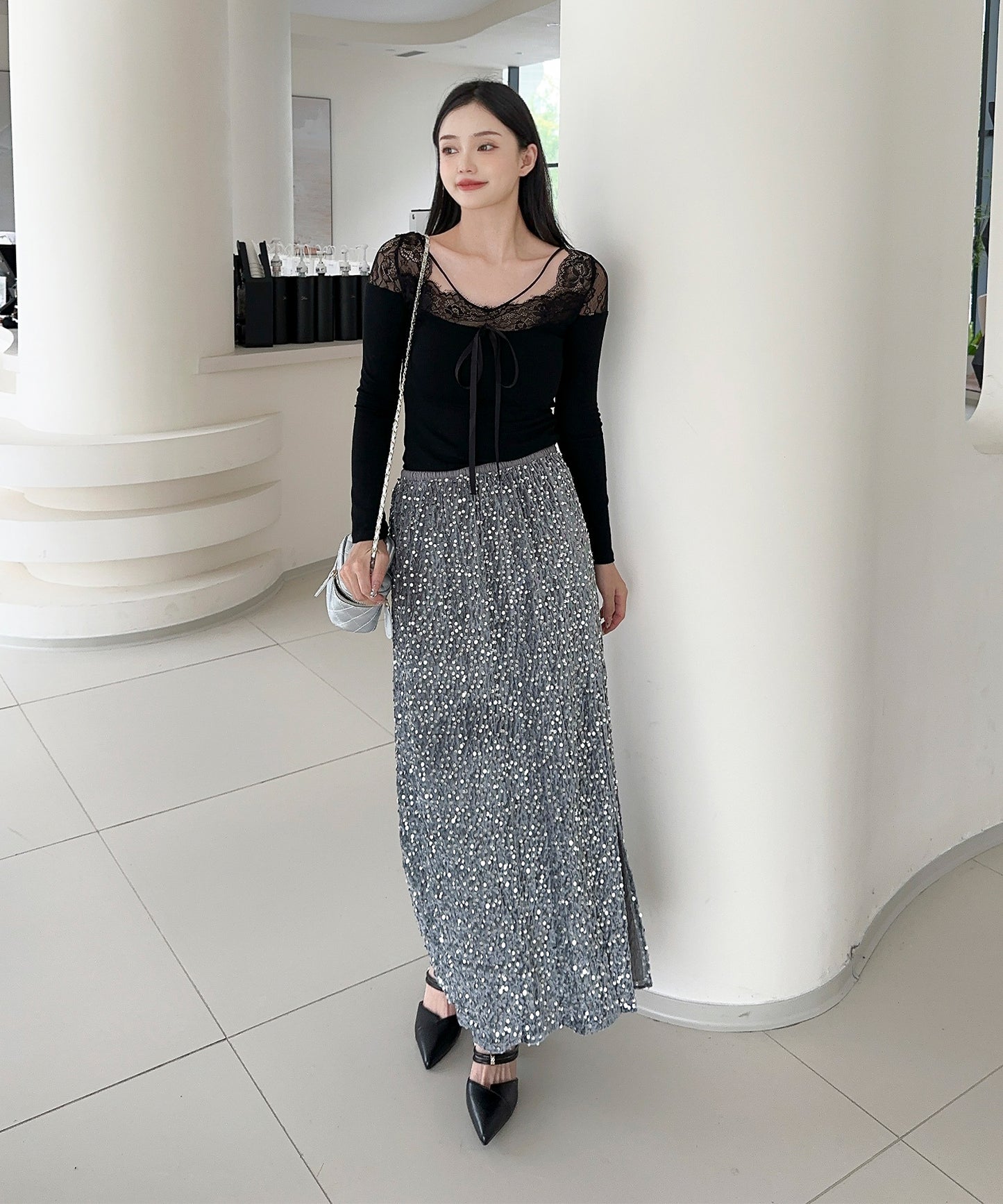 【Jasmine】スパンコールベロアロングスカート