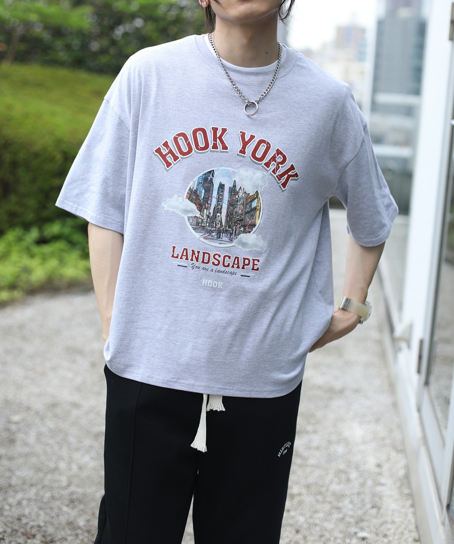 [HOOK -original-] Old clothes style urban pattern damage print short sleeve TEE