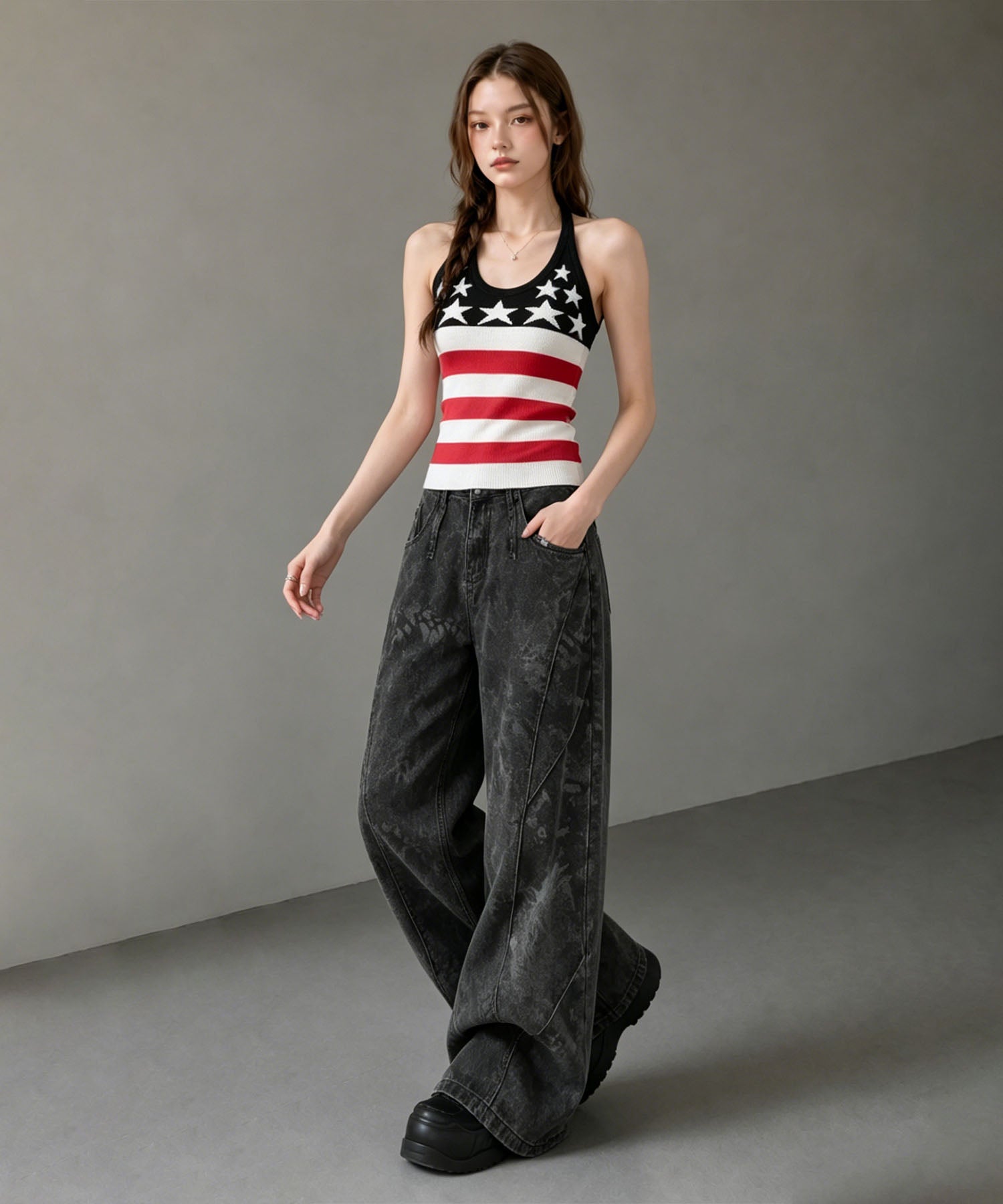 HOOK for girls スター＆ストライプ × ホルターネック フィットタンク (SS)