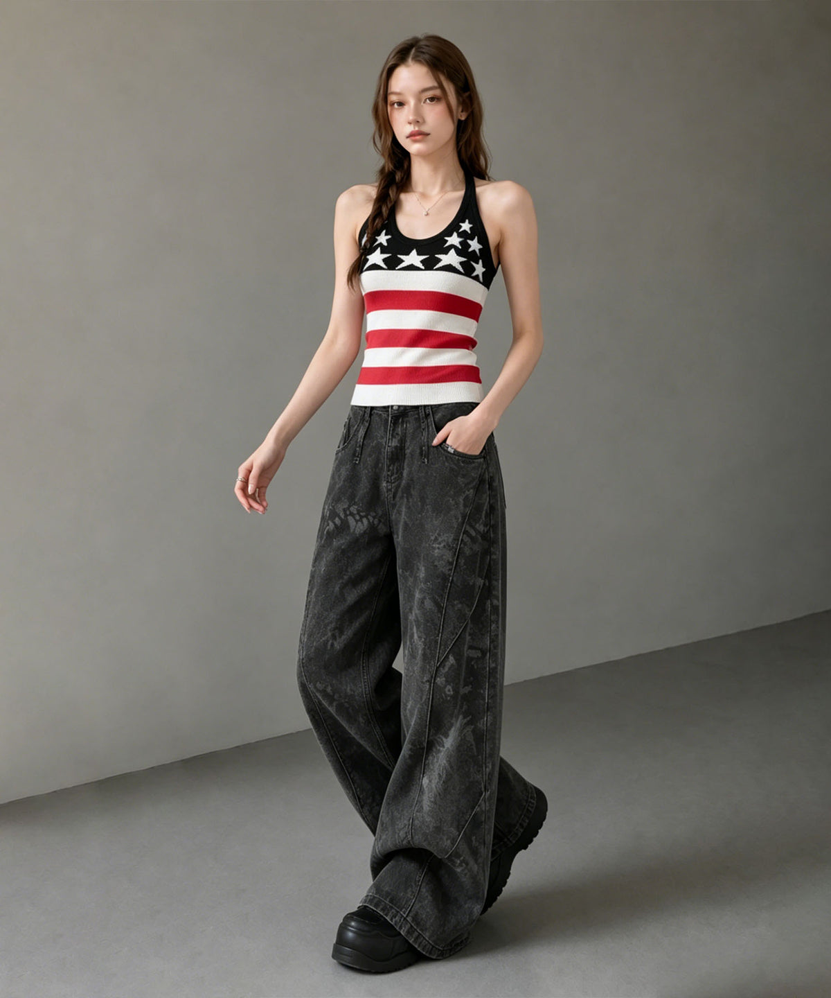 HOOK for girls スター＆ストライプ × ホルターネック フィットタンク (SS)