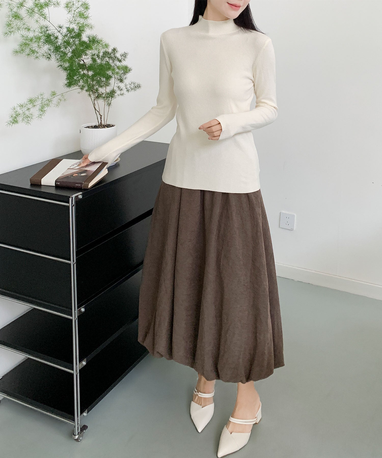 aimoha/無地モックネックニットソートップス