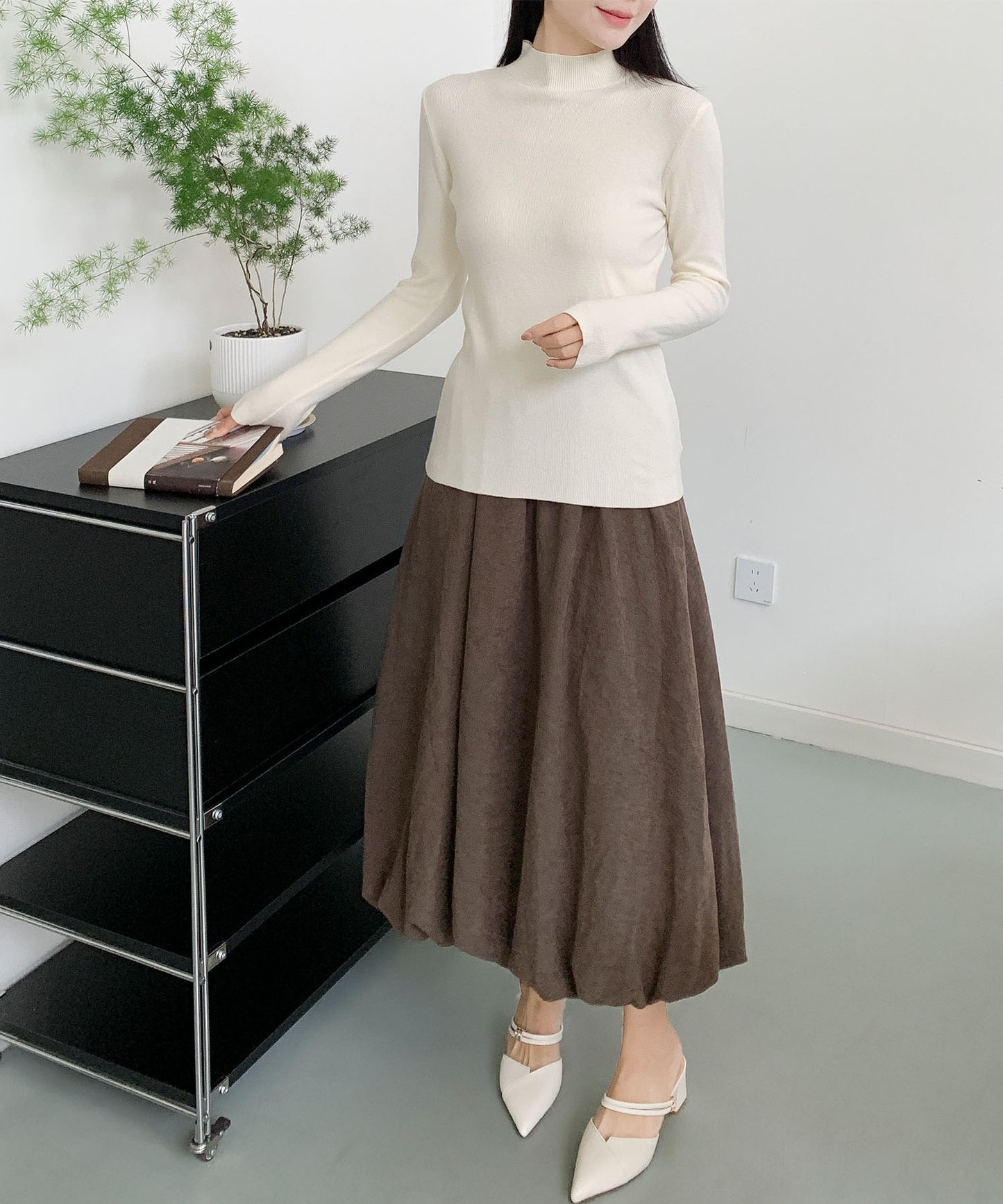 aimoha/無地モックネックニットソートップス