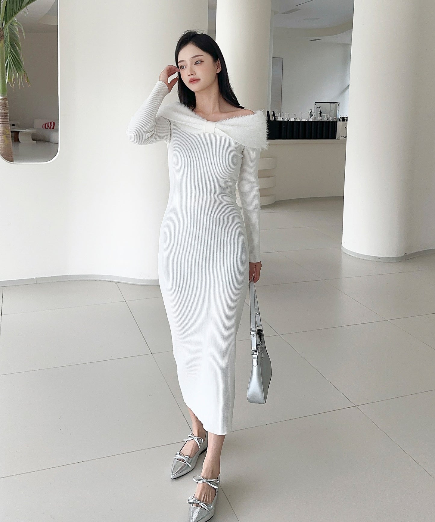 【Jasmine】ワンショルリボンニットワンピース